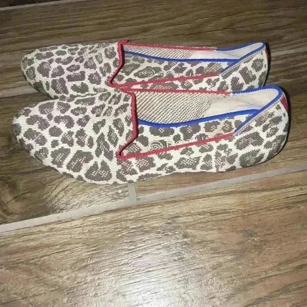 Rothy's Loafer Retired Mocha Spot Animal Leopard Print Round Toe Flat Loafers - Picture 3 of 4
